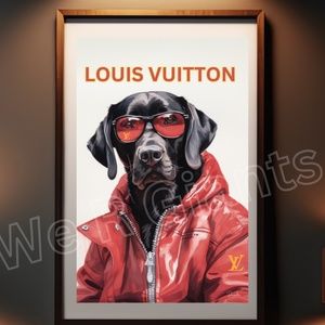 Louis Vuttion Animal Theme Art- Black Lab Wall Art 11x17